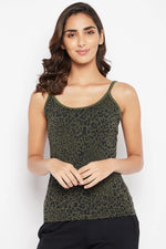 Animal Print Camisole in Olive Green - Cotton