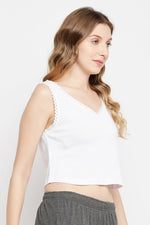 Chic Basic Self-Patterned Crop Tank Top in White - 100% Cotton