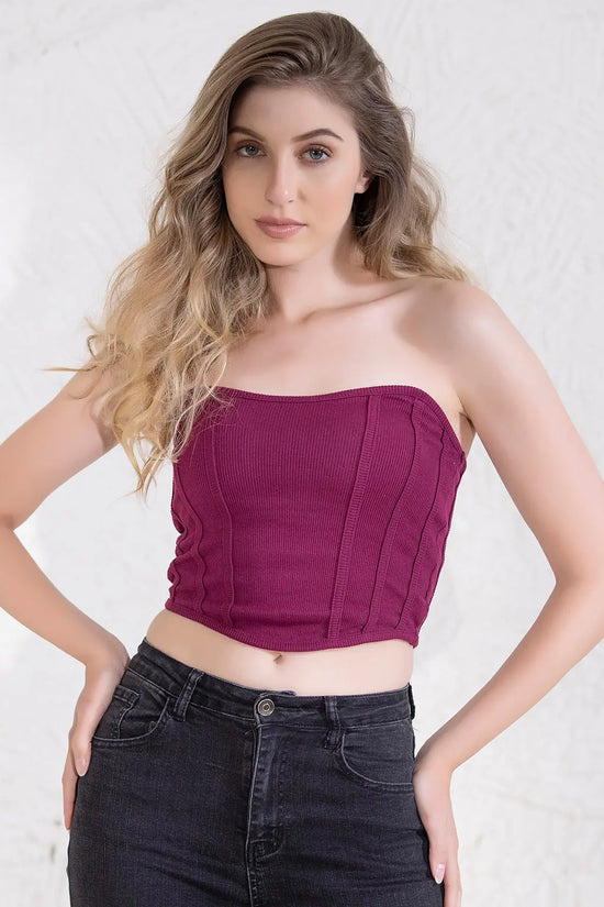 Chic Basic Ribbed Bustier in Wine Colour - Cotton