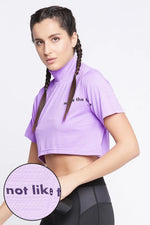 Comfort Fit Text Print Turtleneck Active Crop Top in Lilac