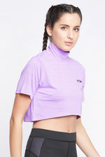 Comfort Fit Text Print Turtleneck Active Crop Top in Lilac