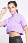 Comfort Fit Text Print Turtleneck Active Crop Top in Lilac