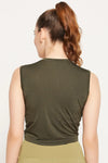 Comfort-Fit Front Knot Active Crop Top in Dark Green