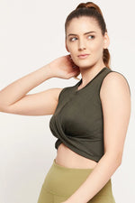 Comfort-Fit Front Knot Active Crop Top in Dark Green