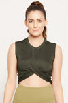 Comfort-Fit Front Knot Active Crop Top in Dark Green