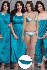 7 Pcs Nightwear Set in Blue - Satin