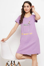 Quirky Quotes Short Night Dress in Lavender - 100% Cotton