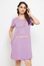 Quirky Quotes Short Night Dress in Lavender - 100% Cotton