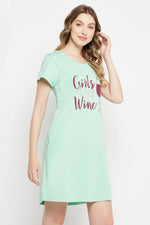 Quirky Quotes Short Night Dress in Mint Green - 100% Cotton