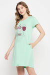 Quirky Quotes Short Night Dress in Mint Green - 100% Cotton