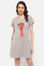 Tutti Fruity Short Night Dress in Taupe - 100% Cotton