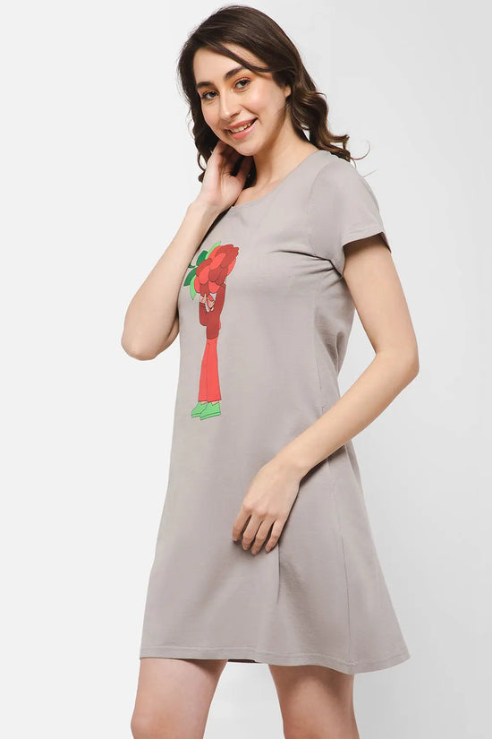 Tutti Fruity Short Night Dress in Taupe - 100% Cotton