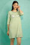 Graphic & Text Print Night Dress in Mint Green - 100% Cotton