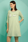 Graphic & Text Print Night Dress in Mint Green - 100% Cotton