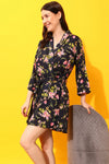 Pretty Florals Robe in Navy - Crepe