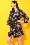 Pretty Florals Robe in Navy - Crepe