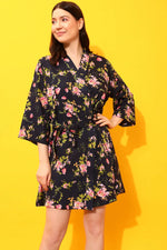 Pretty Florals Robe in Navy - Crepe