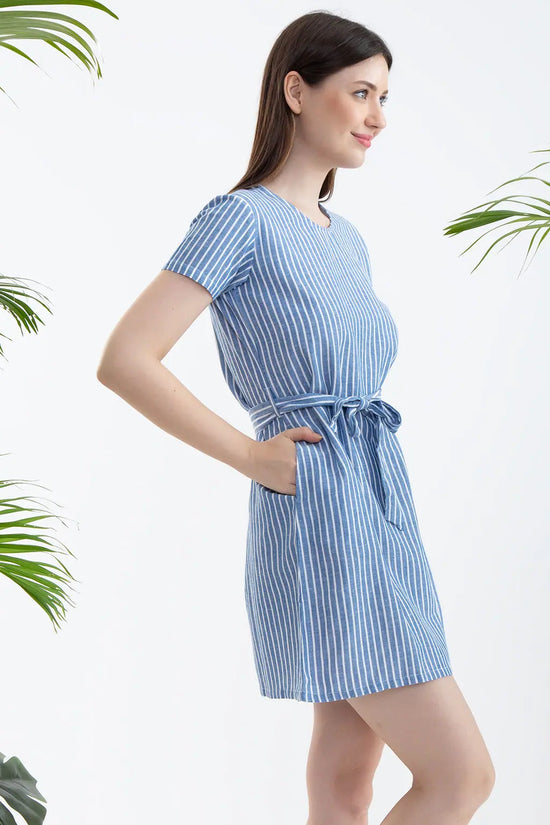 Sassy Stripes Short Night Dress in Blue - Cotton