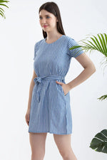 Sassy Stripes Short Night Dress in Blue - Cotton