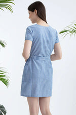 Sassy Stripes Short Night Dress in Blue - Cotton