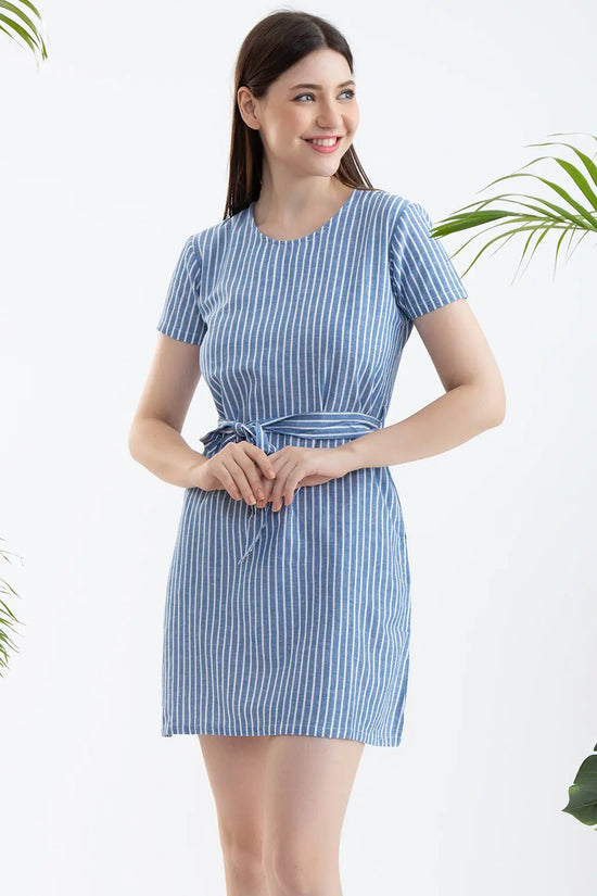 Sassy Stripes Short Night Dress in Blue - Cotton