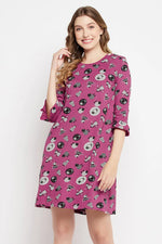 Sheep Print Short Night Dress in Mauve - 100% Cotton