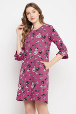 Sheep Print Short Night Dress in Mauve - 100% Cotton