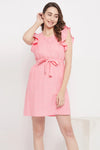 Embroidered Short Night Dress in Pink - Rayon