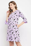 Sheep Print Short Night Dress in Lavender - 100% Cotton