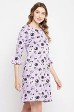 Sheep Print Short Night Dress in Lavender - 100% Cotton