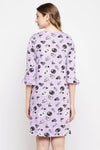 Sheep Print Short Night Dress in Lavender - 100% Cotton