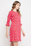 Sheep Print Short Night Dress in Red - 100% Cotton