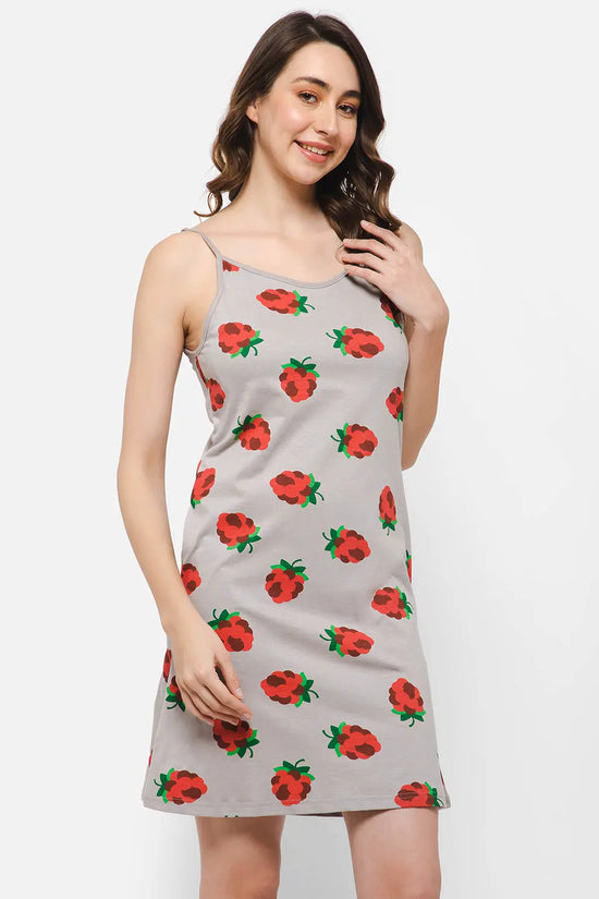 Tutti Fruity Short Night Dress in Grey - 100% Cotton