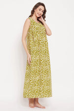 Pretty Florals Long Night Dress in Green - Rayon