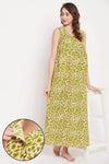 Pretty Florals Long Night Dress in Green - Rayon