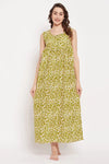 Pretty Florals Long Night Dress in Green - Rayon