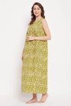 Pretty Florals Long Night Dress in Green - Rayon