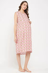 Maternity Leaf Print Short Night Dress in White - Rayon