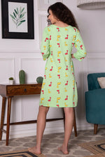 Dinosaur Print Short Night Dress in Mint Green - 100% Cotton