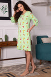 Dinosaur Print Short Night Dress in Mint Green - 100% Cotton