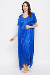 4 Pcs Satin Nightwear In Blue