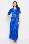 4 Pcs Satin Nightwear In Blue