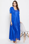 4 Pcs Satin Nightwear In Blue