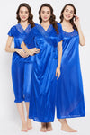 4 Pcs Satin Nightwear In Blue