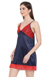 Short Night Dress & Robe Set in Navy Blue - Satin