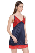 Short Night Dress & Robe Set in Navy Blue - Satin