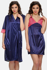 2 PCS SATIN NIGHTWEAR SET IN blue - SHORT ROBE & NIGHTIE