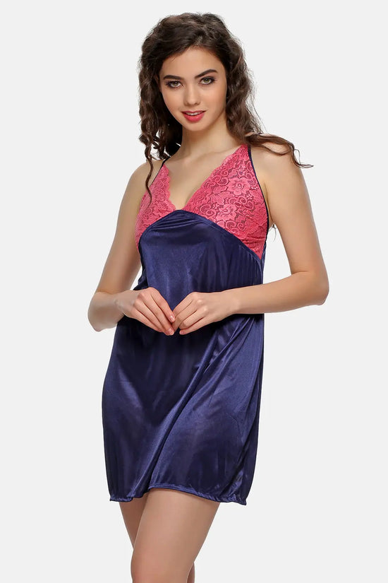 2 PCS SATIN NIGHTWEAR SET IN blue - SHORT ROBE & NIGHTIE