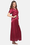 4 Pcs Satin Nightwear In Wine