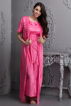 2 PCS SATIN NIGHTWEAR SET IN Pink- LONG ROBE & NIGHTIE